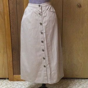 Orvis Button Front Elastic Back Casual Skirt Taupe